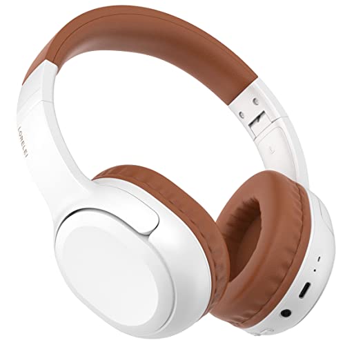 LORELEI B-C5 kabellose Kopfhörer Bluetooth On-Ear-Headset Bulit in Mikrofon, 30H Spielzeit, BT 5.3 Leichtgewichtige Faltbare Kopfhörer für Tablet/iPad/Reisen/Kinder (weiß-braun) von LORELEI