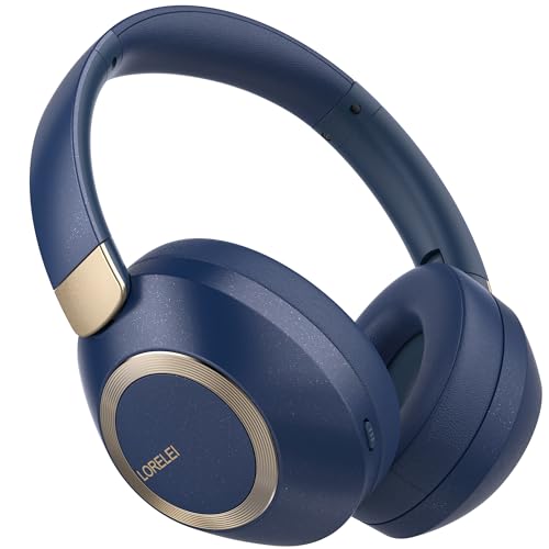 LORELEI B-C6 Kabellose Over-Ear-Kopfhörer, 50H Playtime Faltbare, leichte Bluetooth-Headsets, Tiefe Bässe, eingebautes Mikrofon, Ohrenschützer aus Memory-Schaumstoff, für Reisen(Navy) von LORELEI