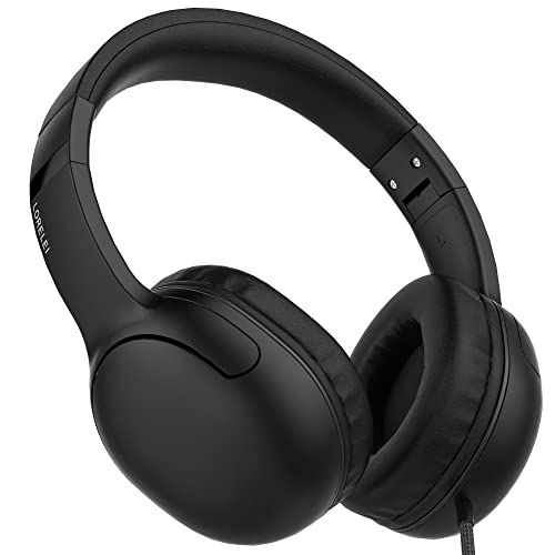 LORELEI E5 Kabelgebundene Kopfhörer für Kinder Faltbare & 3,5mm Klinkenbuchse Verwicklungsfreie Nylondraht-Stereo-On-Ear-Headsets für Kinder/Kinder/Schule/Tablet/Ipad (Space Black) von LORELEI