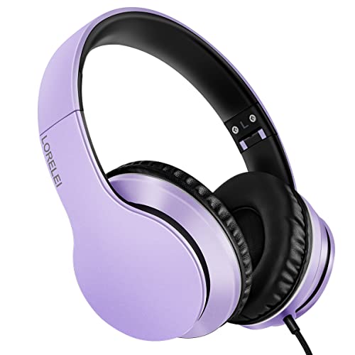 LORELEI X6 Over-Ear-Kopfhörer mit Mikrofon, leicht, faltbar und tragbar, Stereo-Bass-Kopfhörer mit 1,45 m langem Verheddern, kabelgebundene Kopfhörer für Smartphone, Tablet, MP3/4, Violett / Schwarz von LORELEI