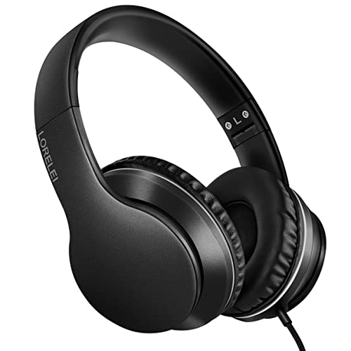LORELEI X6 Over-Ear-Kopfhörer mit Mikrofon, Leichter Faltbarer und tragbarer Stereo-Bass-Kopfhörer mit 1,45 m No-Tangle, kabelgebundener Kopfhörer für Smartphone-Tablet MP3 / 4 (Space Black) von LORELEI