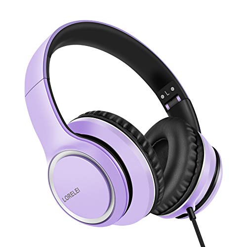 LORELEI X8 Over-Ear-Kopfhörer mit Mikrofon mit 1,45 m verwicklungsfreier Nylonschnur und 3,5-mm-Stecker, leicht, faltbar und tragbar, für Smartphone, Tablet, Computer, MP3/4, Dunkelviolett von LORELEI