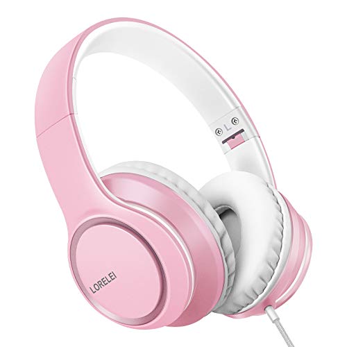 LORELEI X8 Over-Ear-Kopfhörer mit Mikrofon mit 1,45 m verwicklungsfreier Nylonschnur und 3,5-mm-Stecker, leicht, faltbar und tragbar, für Smartphone, Tablet, Computer, MP3/4, Rosa (Pearl Pink) von LORELEI