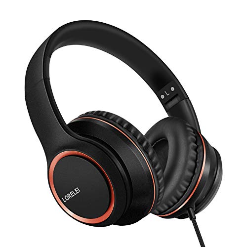 LORELEI X8 Over-Ear-Kopfhörer mit Mikrofon mit 1,45 m verwicklungsfreier Nylonschnur und 3,5-mm-Stecker, leicht, faltbar und tragbar, für Smartphone, Tablet, Computer, MP3/4, Schwarz (Space Black) von LORELEI