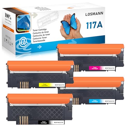 LOSMANN 117A Toner Set Kompatibel für HP 117A Toner mit Chip für HP Color Laser 150a 179fwg 178nwg 179fnw 178nw 150nw 178 179 W2070A W2071A W2072A W2073A (Schwarz Cyan Gelb Magenta 4er-Pack) von LOSMANN