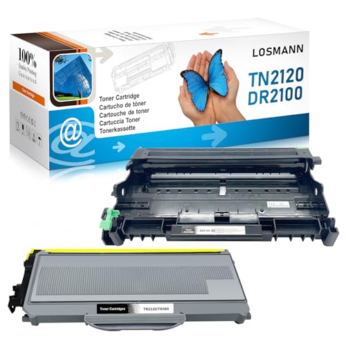 LOSMANN 1x Toner und 1x Trommel kompatibel für Brother TN2120 DR2100 für Brother DCP-7030 DCP-7040 DCP-7045N HL-2140 HL-2150N HL-2170 HL-2170W MFC-7320 MFC-7340 MFC-7440N MFC-7840W (2 Pack) von LOSMANN