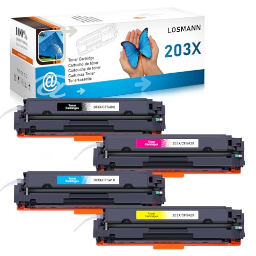LOSMANN 203X Toner Kompatibel für HP 203X 203A CF540X CF541X CF542X CF543X für HP Color Laserjet Pro MFP M281fdw M281fdn M281cdw M280nw M254dw M254nw M254dn (Schwarz Cyan Gelb Magenta, 4er-Pack) von LOSMANN