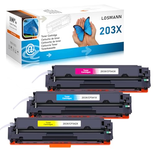 LOSMANN 203X Toner Kompatibel für HP 203X 203A CF541X CF542X CF543X für HP Color Laserjet Pro MFP M281fdw M281fdn M281cdw M280nw M254dw M254nw M254dn (Cyan Gelb Magenta, 3er-Pack) von LOSMANN