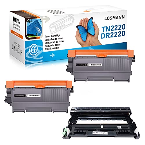 LOSMANN 2X Toner-Kartusche & 1x Trommel Kompatibel zu Brother TN2220 TN2010 DR2200 für Brother HL-2215 HL-2240 HL-2240D HL-2240L HL-2250DN HL-2270DW MFC-7360N MFC-7460DN MFC-7860DW DCP-7055 DCP-7055W von LOSMANN