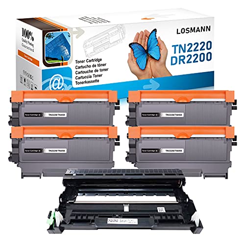 LOSMANN 4X Toner-Kartusche & 1x Trommel Kompatibel zu Brother TN2220 TN2010 DR2200 für Brother DCP-7057 DCP-7060D DCP-7060N DCP-7065DN DCP-7070DW FAX-2840 HL-2130 HL-2132 HL-2135W HL-2215 MFC-7860DW von LOSMANN