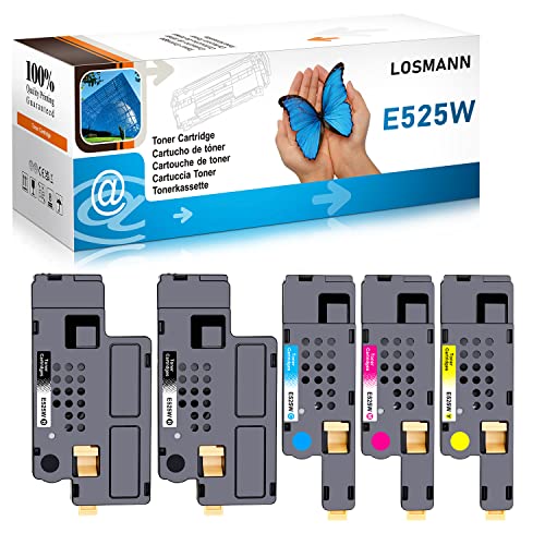 LOSMANN E525W kompatible Toner als Ersatz für Dell E525 E525w 593-BBLN 593-BBLZ 593-BBLV 593-BBLL (5er-Pack, 2 Schwarz, 1 Cyan, 1 Magenta, 1 Gelb) von LOSMANN