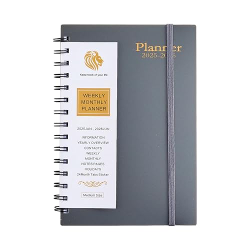 LOSVIP # 20252026 Jährliches, hocheffizientes Planungstool: Spiralgebundenes Monats- und Wochenplaner-Notizbuch (Grey, One Size) von LOSVIP