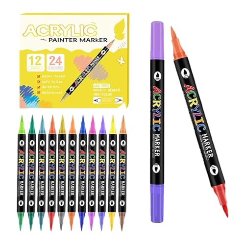 LOSVIP # Tip Acrylic Paint Markers 24 Colors Acrylic Paint Pens & Brush Tip Art For Rock Painting Wood Canvas Glass & Ceramic DIY Craft (12 Pack 24 Colors) 10ml (Yellow, One Size) von LOSVIP