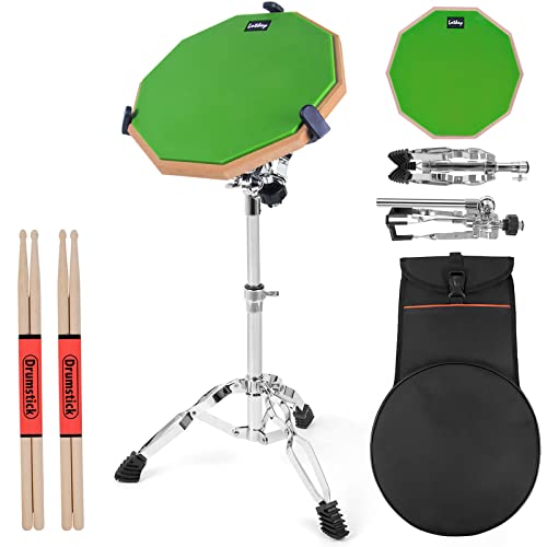 Lotkey Schlagzeug-Übungspad-Set, 30,5 cm Drum Pad für Erwachsene und Kinder, mit Snare-Drum-Ständer, doppelseitig, Drumsticks, Tragetasche (grün) von LOTKEY