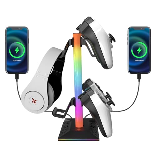 LOUIKAY Gaming Kopfhörer Ständer RGB, Headset Halterung mit 2 USB-Anschlüsse und Type C, Universal Kopfhörer Halter für Kopfhörer & Xbox PS5 Switch Controller von LOUIKAY