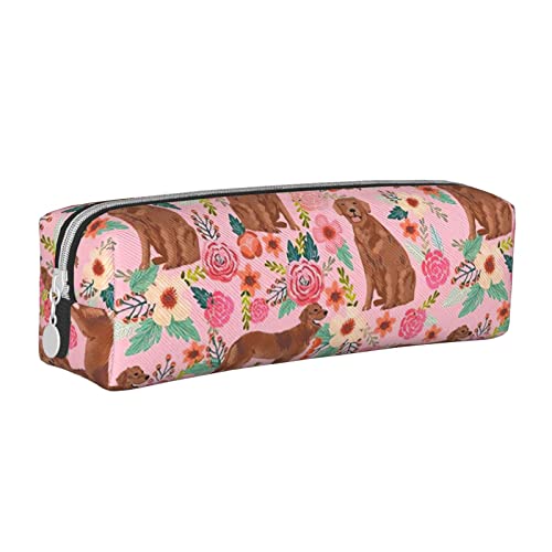 Golden Retriever Federmäppchen mit Hundemuster, rund, Leder, Federmäppchen, Stiftebeutel, Haltertasche mit Reißverschluss für Damen, Herren, Büro, Erwachsene, Kinder von LOUJIN
