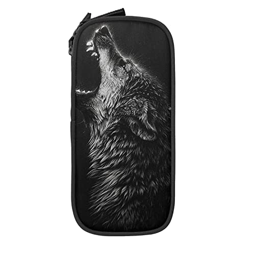 Night Wolf Regen-Brüller-Federmäppchen, minimalistisch, tragbar, mit Reißverschluss von LOUJIN