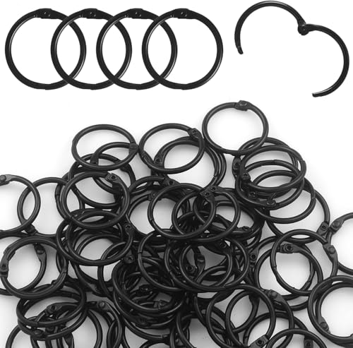 LOUZAGO 100 Stück 3/4 Zoll Binderinge, schwarze Buchringe, Karteikartenring, Metallring, Binder-Clips, Schlüsselringe, Papierringe für Büro, Schule, Zuhause (Schwarz, 20 mm) von LOUZAGO
