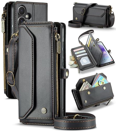 CaseMe Lederhülle für Samsung Galaxy A55 5G, RFID-blockierend, multifunktional, Reißverschluss, Geldbörse, Handtasche, Ledertasche mit Kartenfächern, Ständer, Schultergurt, Umhängeband für Mädchen, CaseMe Lederhülle für Samsung Galaxy A55 5G, RFID-blockierend, multifunktional, Reißverschluss, Geldbörse, Handtasche, Ledertasche mit Kartenfächern, Ständer, Schultergurt, Umhängeband für Mädchen, von LOVE MEI