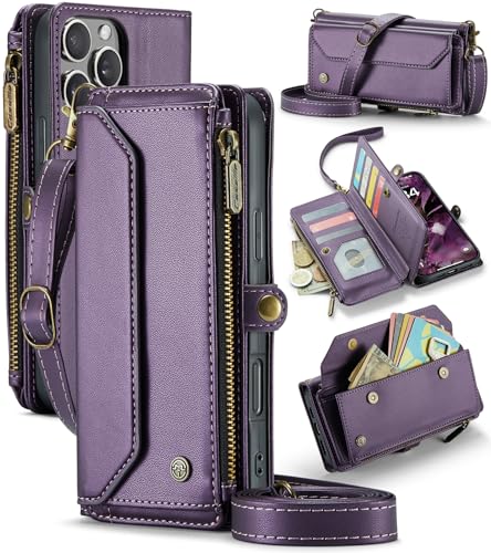 CaseMe Schutzhülle aus Leder, kompatibel mit iPhone 16 Pro Max, RFID-blockierend, multifunktional, Reißverschluss, Geldbörse, Handtasche, mit Kartenfächern, Ständer, Schultergurt, Umhängeband für CaseMe Schutzhülle aus Leder, kompatibel mit iPhone 16 Pro Max, RFID-blockierend, multifunktional, Reißverschluss, Geldbörse, Handtasche, mit Kartenfächern, Ständer, Schultergurt, Umhängeband für von LOVE MEI