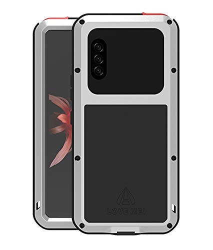 LOVE MEI Handyhülle für Sony Xperia 10 II, Heavy Duty Outdoor Stoßfest Staubdicht Kratzfeste Hybrid Tough Armor Aluminium Metall Militär Bumper mit Hartglas Ganzkörper Schutzhülle Hülle (Silber) von LOVE MEI