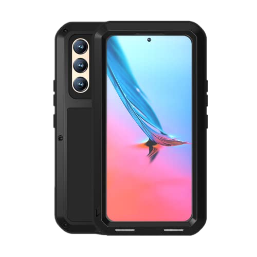 LOVE MEI Hülle für Samsung Galaxy S22, Outdoor-Sportarten Heavy Duty Ganzkörper Schutzhülle Stoßfest Staubdicht Metall Cover mit Hartglas, Unterstützt Wireless Charging (S22, Schwarz) von LOVE MEI