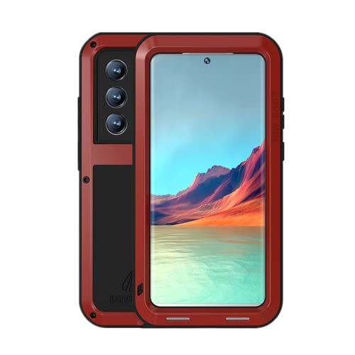 LOVE MEI Hülle für Samsung Galaxy S22 Ultra 6.8, Outdoor Schwerlast Ganzkörper Schutzhülle Stoßfest Staubdicht Metall Cover [OHNE Hartglas], Unterstützt das Kabellose Laden (S22 Ultra, Rot) von LOVE MEI