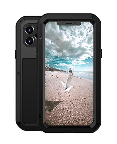 LOVE MEI Hülle für iPhone 12 Pro, Heavy Duty Stoßfest Staubdicht Hybrid Tough Armor Aluminium Metall Militär Bumper Ganzkörper Schutzhülle Hülle mit gehärtetem Glas für iPhone 12 Pro (Schwarz) von LOVE MEI