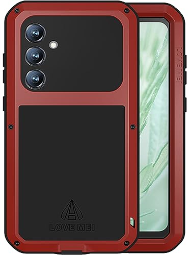 LOVE MEI Kompatibel mit Samsung Galaxy S23 FE Metall hülle, Powerful Hybrid Schutz stoßfest wasserdicht Fall Schutzhülle,mit Eingebautem Gehärtetem Glas Displayschutzfolie (Rot) von LOVE MEI