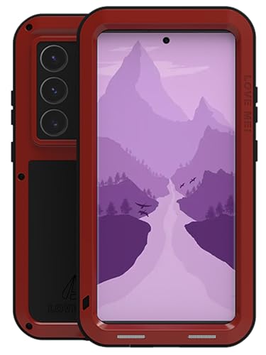 LOVE MEI Kompatibel mit Samsung Galaxy S24 Ultra 5G Metall hülle, Stoßfest Staubdicht Case Schwerlast Draussen Hybride Aluminium Case,Unterstützt drahtloses Laden (Rot) von LOVE MEI