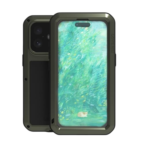 LOVE MEI Metallhülle für iPhone 16 (6.1), strapazierfähig, Militärqualität, stoßfest, staubdicht, Ganzkörper-Schutzhülle mit eingebautem Displayschutz aus gehärtetem Glas, Grün von LOVE MEI