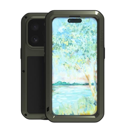 LOVE MEI Metallhülle für iPhone 16 Pro (6,3), strapazierfähig, Militärqualität, stoßfest, staubdicht, Ganzkörper-Schutzhülle mit eingebautem Displayschutz aus gehärtetem Glas, Grün von LOVE MEI