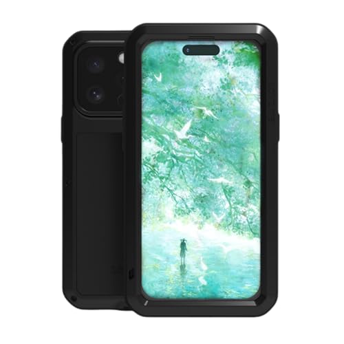 Love MEI Metallhülle für iPhone 16 Pro Max (6,9 Zoll), strapazierfähig, Militärqualität, stoßfest, staubdicht, Ganzkörper-Schutzhülle mit eingebautem Displayschutz aus gehärtetem Glas von LOVE MEI