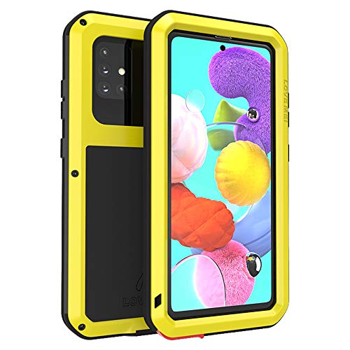 LOVE MEI Schutzhülle für Samsung Galaxy A51, Aluminium + Hartglas, wasserdicht, stoßfest, Militär, robust, für Samsung Galaxy A51 (A51, Gelb) von LOVE MEI