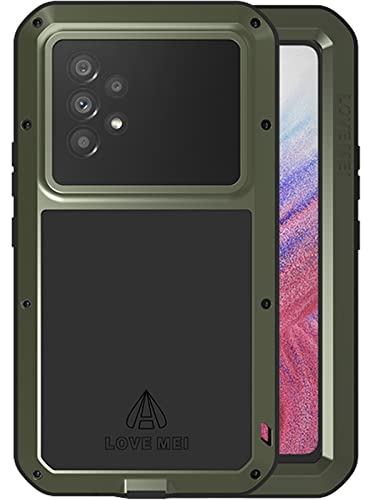 LOVE MEI Samsung Galaxy A53 5G Metall hülle, Metall Bumper Silikon Hülle Hybrid Military Shockproof Heavy Duty Rugged Case 【Eingebauter Displayschutz】 (Grün) von LOVE MEI