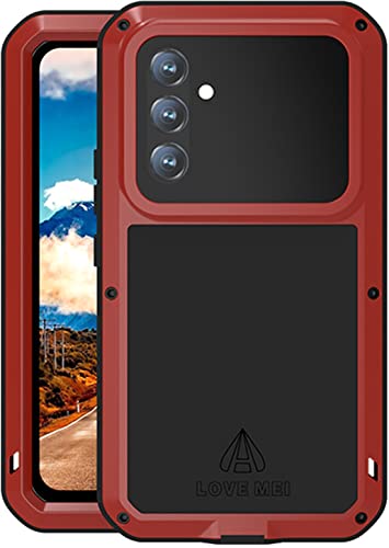 LOVE MEI Samsung Galaxy A54 5G Metall hülle, Metall Bumper Silikon Hülle Hybrid Military Shockproof Heavy Duty Rugged Case (Rot) von LOVE MEI