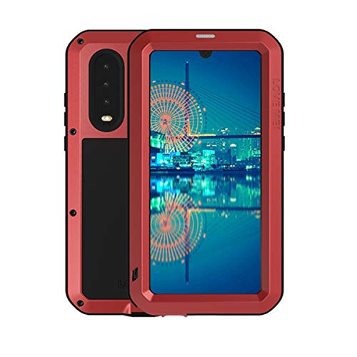 LOVE MEI Schutzhülle für Huawei P30 aus Metall, strapazierfähig, aus Aluminium, gehärtetes Gorilla-Glas, wasserabweisend, schmutzabweisend, Schutzhülle für P30 6,1 Zoll (15,5 cm), Rot, P30 von LOVE MEI