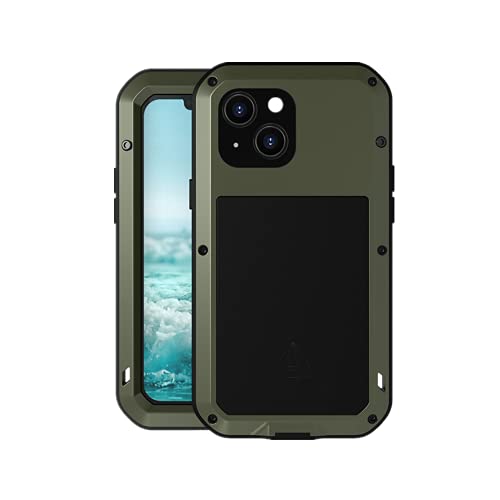 LOVE MEI Schwerlast Hülle für iPhone 13 Mini, Outdoor-Sportarten Heavy Duty Ganzkörper Schutzhülle Stoßfest Staubdicht Metall Cover mit Hartglas, Unterstützt Wireless Charging (Grün) von LOVE MEI