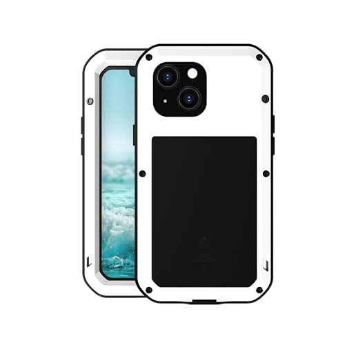 LOVE MEI Schwerlast Hülle für iPhone 13 Mini, Outdoor-Sportarten Heavy Duty Ganzkörper Schutzhülle Stoßfest Staubdicht Metall Cover mit Hartglas, Unterstützt Wireless Charging (Weiß) von LOVE MEI
