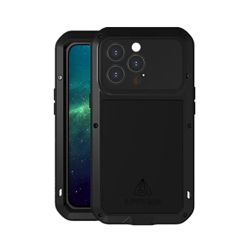 LOVE MEI Schwerlast Hülle für iPhone 13 Pro Max, Outdoor-Sportarten Heavy Duty Ganzkörper Schutzhülle Stoßfest Staubdicht Metall Cover mit Hartglas, Unterstützt Wireless Charging (Schwarz) von LOVE MEI