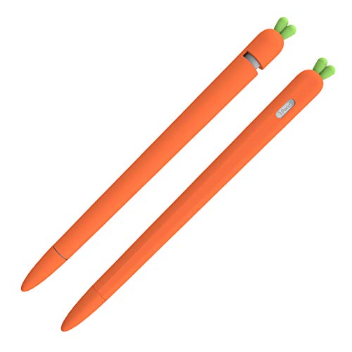 LOVE MEI Silikon Hülle für Apple Pencil 1. Generation, Ultra Dünn Anti-Rutsch niedliche Soft Grip Pouch Sleeve Skin Hülle Holder mit Kappenhalter und Pen Nib Spitze Schutzhülle (Orange) von LOVE MEI