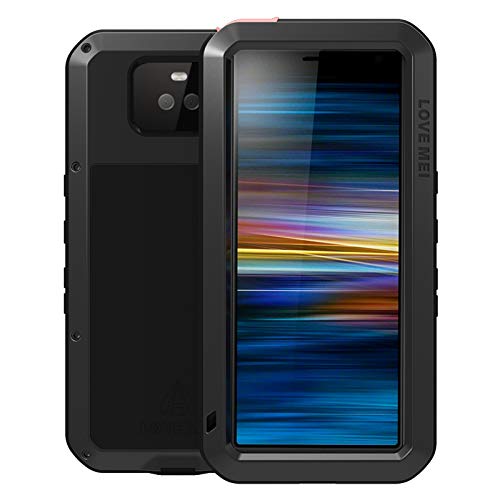 LOVE MEI Sony Xperia 10 Hülle, Aluminium Metall Gorilla Glas Wasserdicht stoßfest Military Heavy Duty Robuste Schutzhülle Hard Case für Sony Xperia 10 (Xperia 10, Schwarz) von LOVE MEI