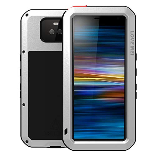 LOVE MEI Sony Xperia 10 Hülle, Aluminium Metall Gorilla Glas Wasserdicht stoßfest Military Heavy Duty Robuste Schutzhülle Hard Case für Sony Xperia 10 (Xperia 10, Silber) von LOVE MEI