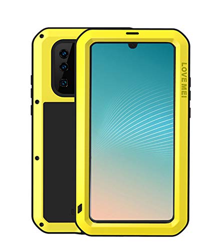 LOVE MEI für Huawei P30 Pro hülle, Outdoor Staubdicht Shock Absorbent Drop Schwere Aluminium Metal Full Body Hülle für Huawei P30 Pro 6.47 Zoll mit gehärtetem Glas (Gelb) von LOVE MEI