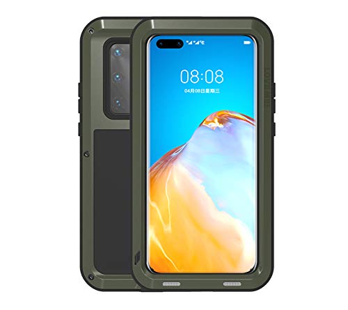 LOVE MEI für Huawei P40 Pro Metall Hülle, Heavy Duty Rüstung Tank Bumper Robust Aluminium Metall Stoßfest/Staubdicht/Anti-Drop Ganzkörper Schutz Fall Cover für Huawei P40 Pro (Grün) von LOVE MEI