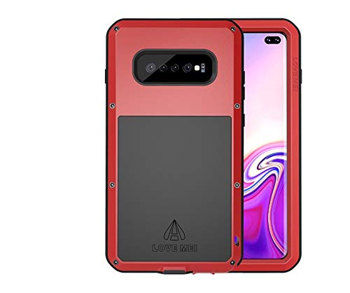 LOVE MEI für Samsung Galalxy S10 Plus Hülle, Heavy Duty Rüstung Tank Stoßfest Staubdicht Case Hybride Aluminium Metall Stoßfest Cover Fall with Schutzfolie für Samsung Galalxy S10 Plus (Rot) von LOVE MEI