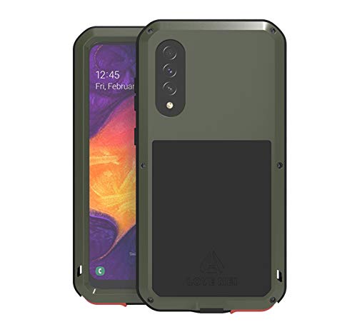 LOVE MEI für Samsung Galaxy A50 Metall Hülle,Heavy Duty Rüstung Tank Bumper Robust Aluminium Metall Stoßfest/Staubdicht/Anti-Drop Ganzkörper Schutzhülle mit gehärtetem Glas (Army Green) von LOVE MEI