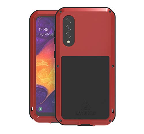 LOVE MEI für Samsung Galaxy A50 Metall Hülle,Heavy Duty Rüstung Tank Bumper Robust Aluminium Metall Stoßfest/Staubdicht/Anti-Drop Ganzkörper Schutzhülle mit gehärtetem Glas (Rot) von LOVE MEI