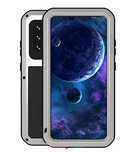 LOVE MEI für Samsung Galaxy A52 Hülle, Outdoor Heavy Duty Stoßfest Staubdicht Hybrid Aluminium Metall Militär Bumper Schutzhülle Hülle mit gehärtetem Glas für Samsung Galaxy A52 6,5 Zoll (Silber) von LOVE MEI
