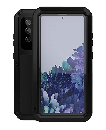 LOVE MEI für Samsung Galaxy S20 FE 5G Hülle, Heavy Duty Stoßfest Staubdicht Hybrid Tough Armor Aluminium Metall Militär Bumper Schutzhülle Hülle mit gehärtetem Glas (Schwarz) von LOVE MEI